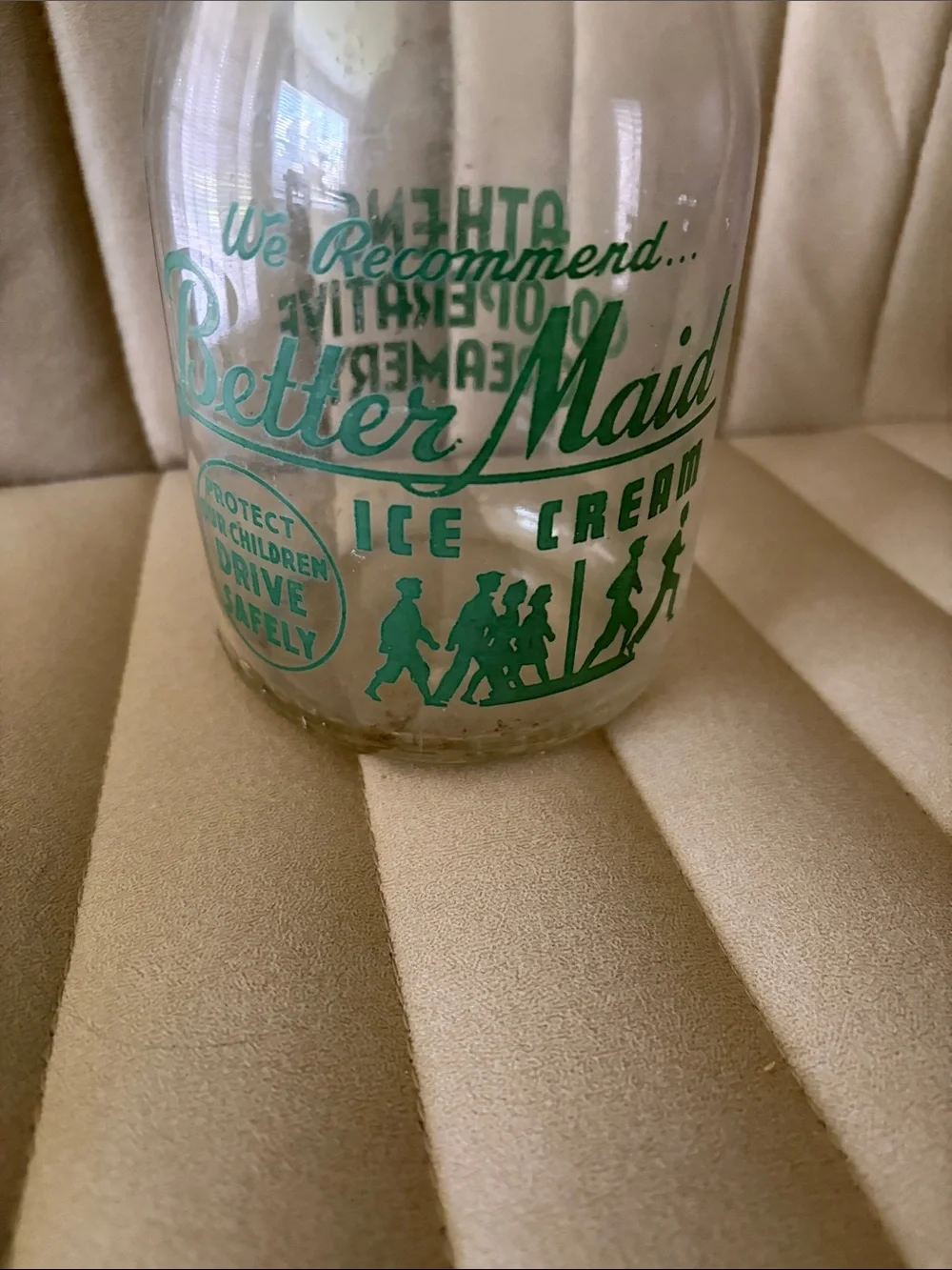 Vintage Athens Cooperative Creamery Green Glass Milk Bottle